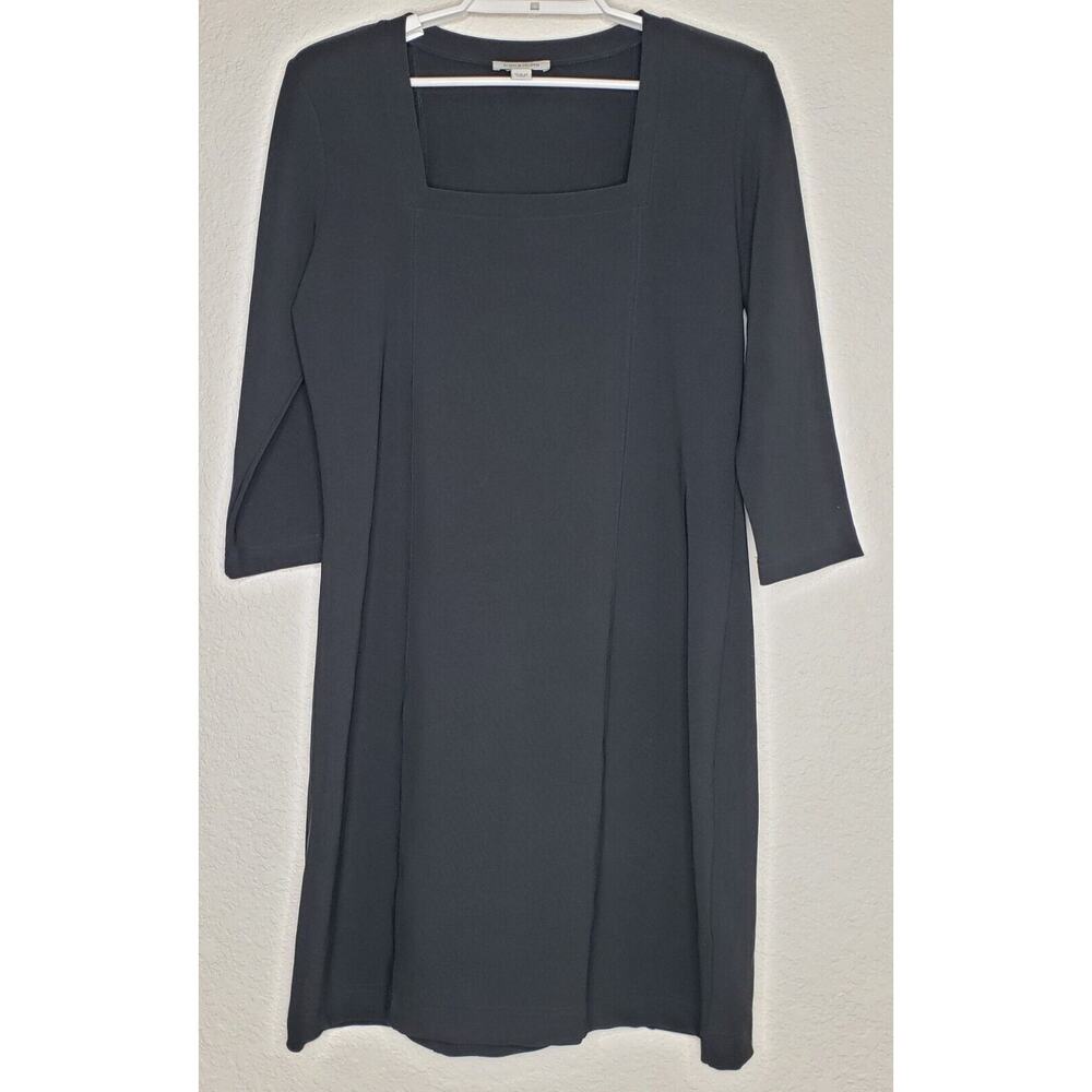 Boston Proper LBD Dress Medium 3/4 Sleeve Black Square‎ Neck Knee Length Sheath
